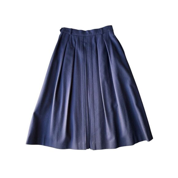 Vintage Geiger Austria 100% Wool Navy Blue A-Line Pleated Midi Skirt - Picture 5 of 11